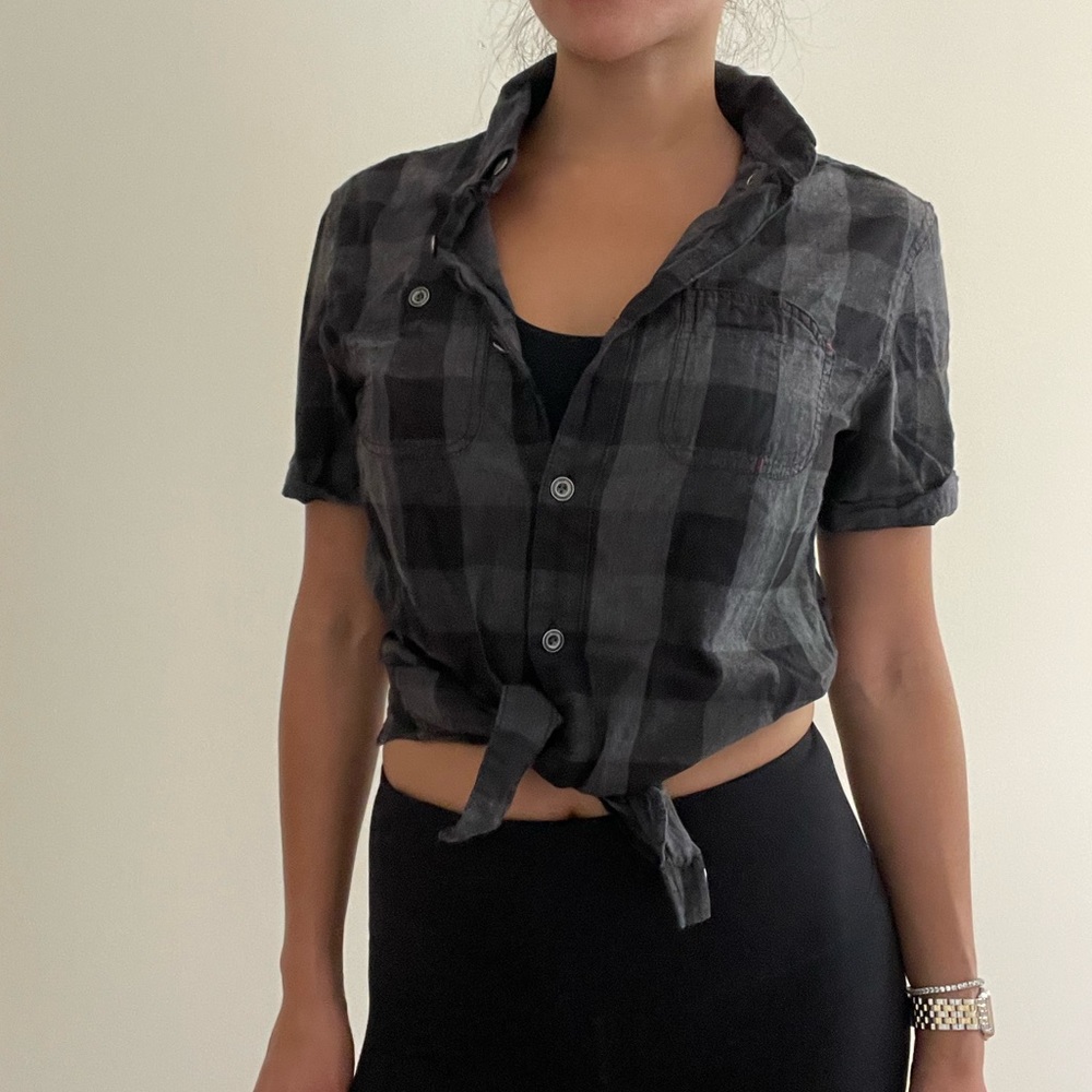 Harley Davidson black plaid shirt sleeve button down
